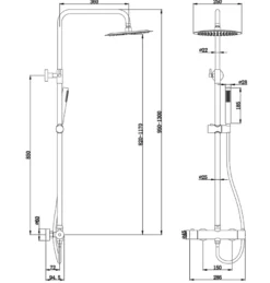 Brusesæt m/termostat Ø250 mm messingfinish