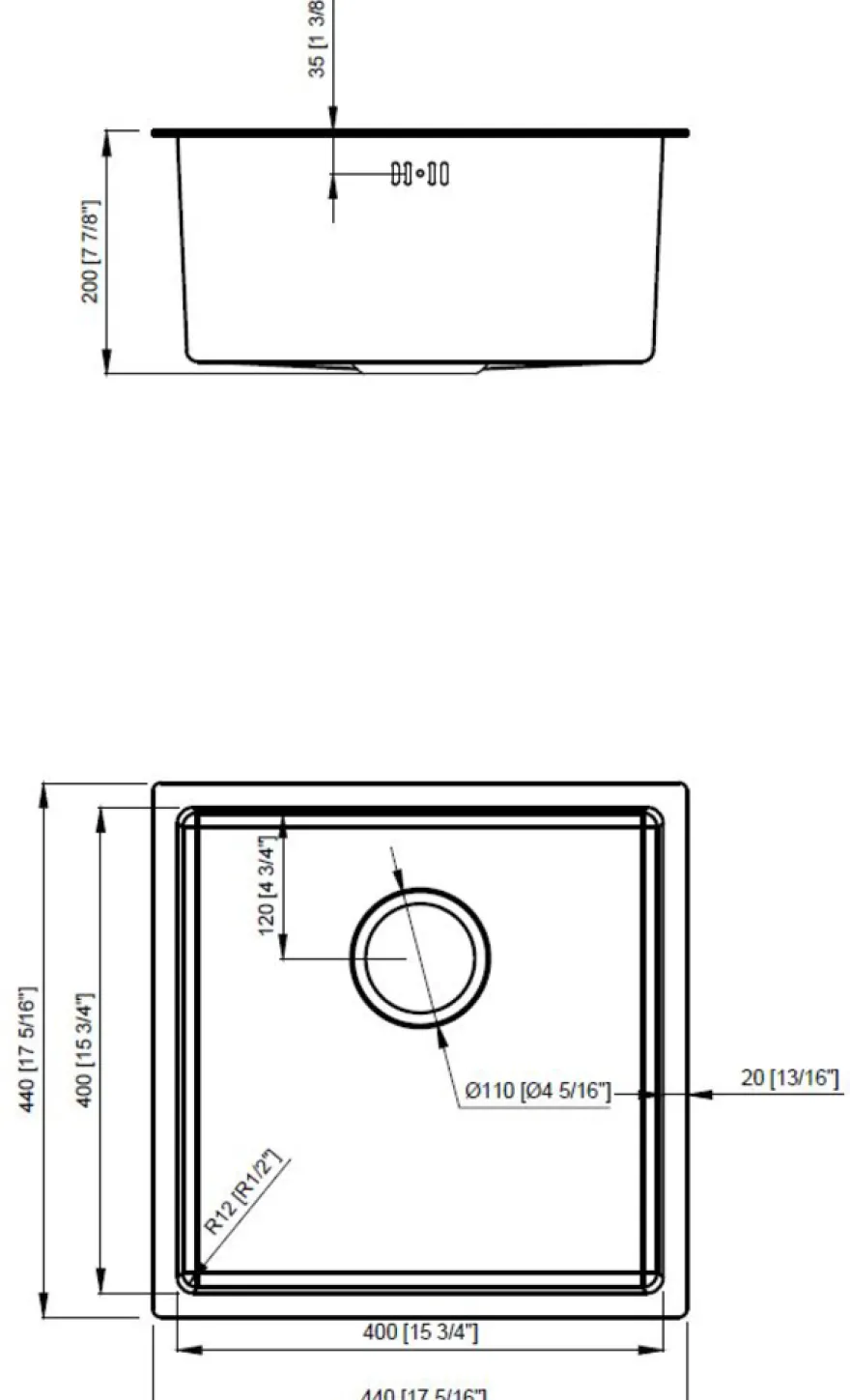 Køkkenvask messingfinish 440 x 440 mm