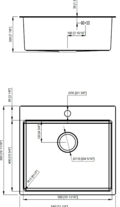 Køkkenvask messingfinish 540 x 500 mm