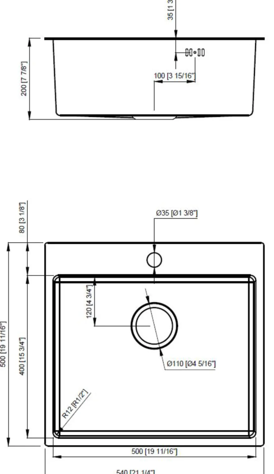 Køkkenvask messingfinish 540 x 500 mm