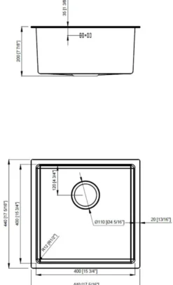 Køkkenvask sort 440 x 440 mm