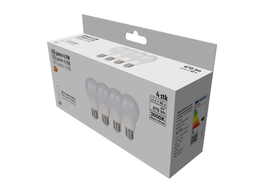 LED-pære standard 4,9 W E27 4-pk.