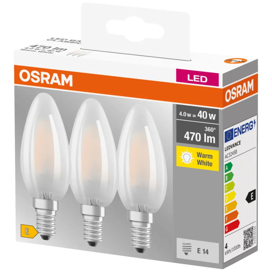 Osram LED Base kertepære E14 4 W 3-pk.