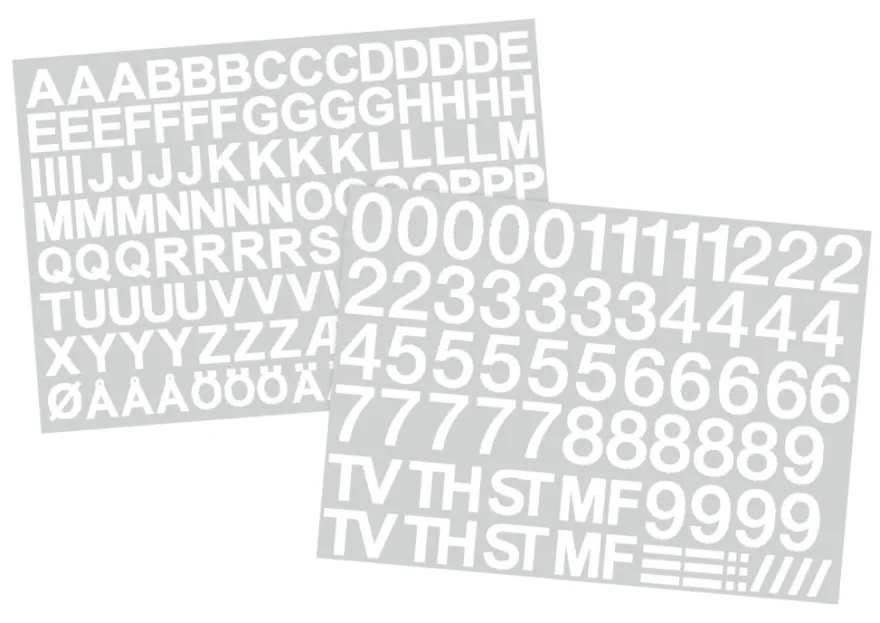 Postkassestickers med tal og bogstaver hvid