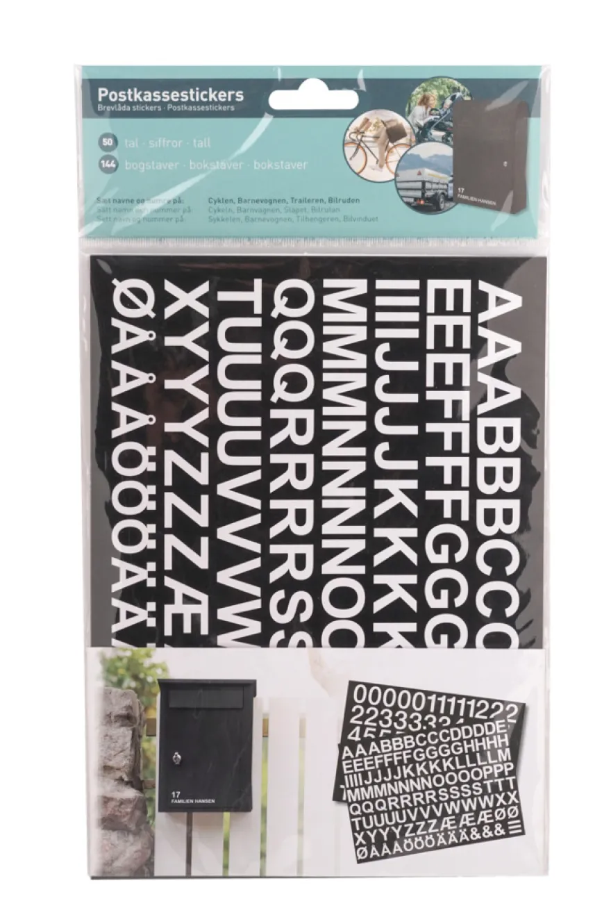 Postkassestickers med tal og bogstaver hvid
